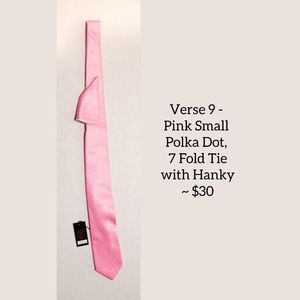 Verse 9 - Pink Small Polka Dot, 7 Fold Tie with Hanky